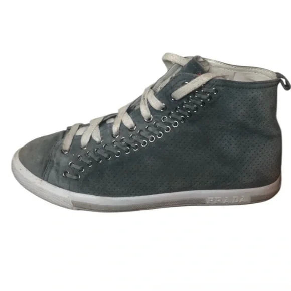 Prada Mid Top Eyelet Cap Toe Gray Sneaker Size 37.5 / US 6.5-7 - Picture 5 of 11
